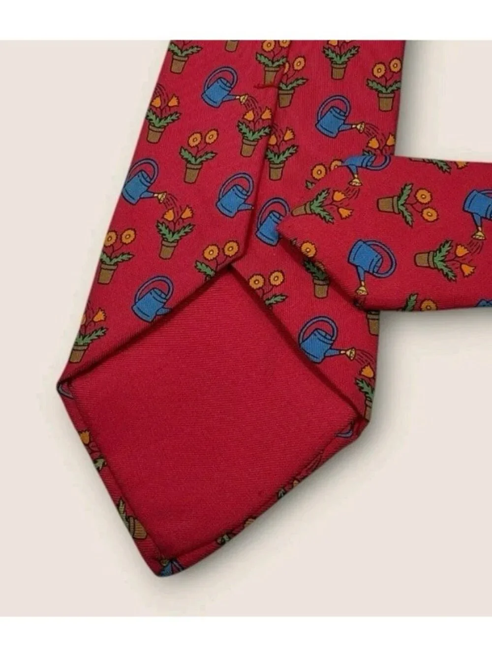 HERMÈS 7484 IA Silk Tie FRANCE Red Blue Green Water Can Flowerpot W:3.4